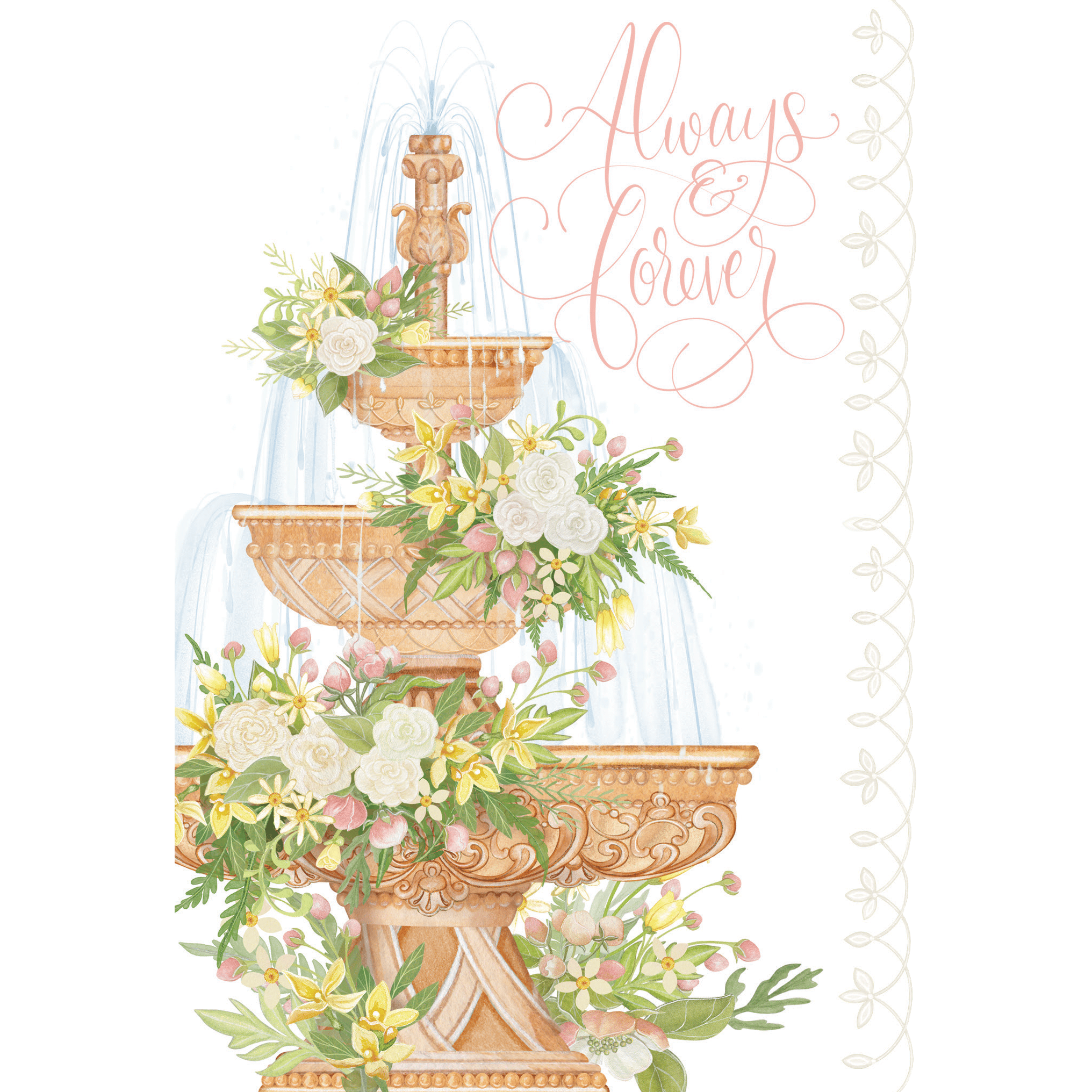 Elegant Fountain Wedding Card from Sienna's Garden collection by Pictura, featuring intricate floral designs on a high-quality card.